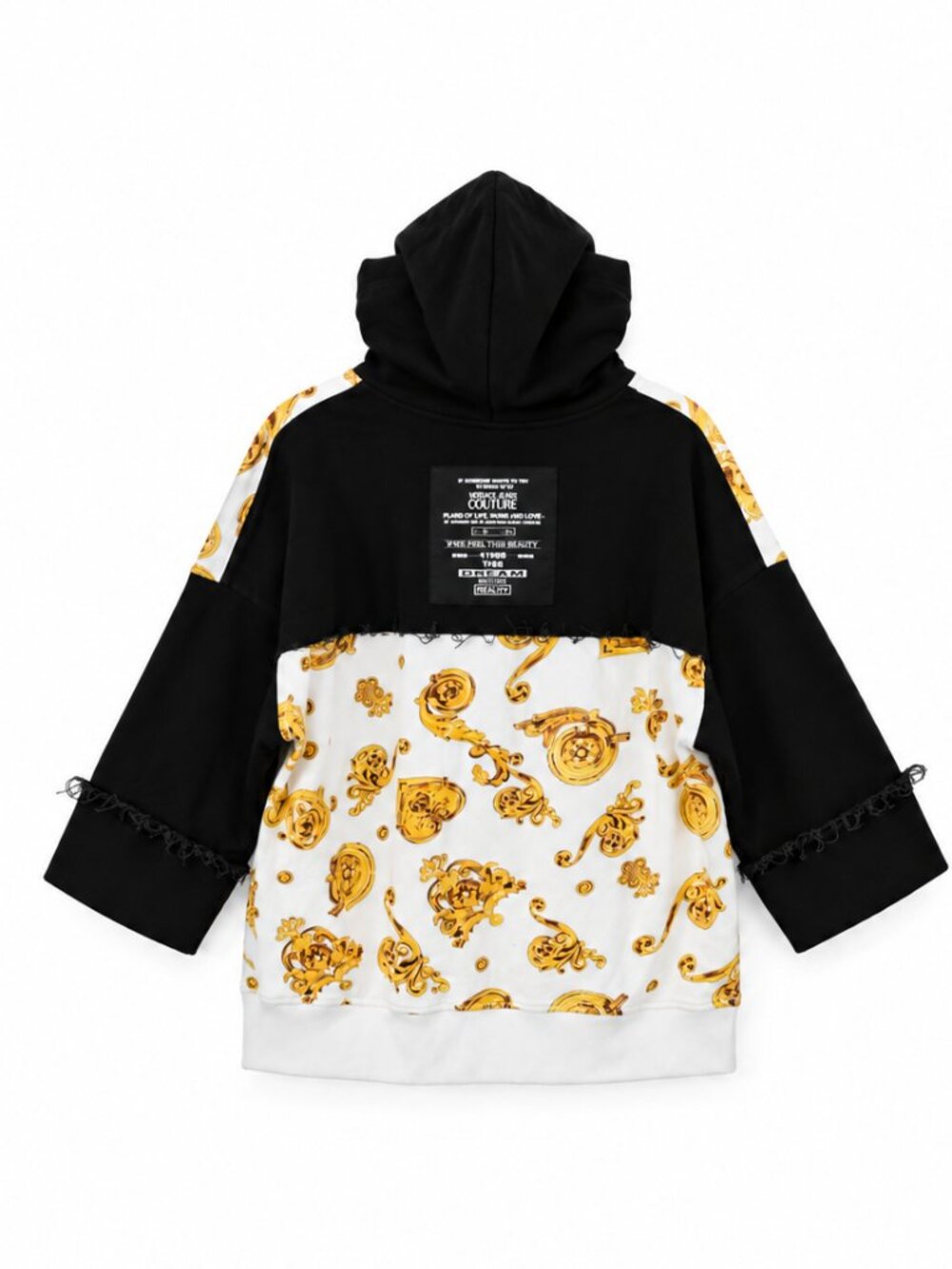 Versace Jeans Couture Baroque Print Oversized Hoodie White Black Gold Gold XS - Picture 3 of 8